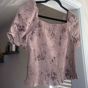 C By One Purple Floral Puff Sleeve Blouse